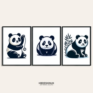 Panda Print Set - 3 Scandi Designs | Minimalist Panda Bear Print | Home Decor | Animal Wall Art | Pandas Gift | Scandinavian Artwork Picture