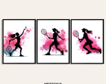 Tennis Player Girl Watercolor Print - Set of 3 Tennis Prints | Tennis Player Poster | Posters Wall Art | Girls Room Artwork | Tennis Gift
