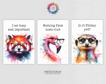 Funny Animal Office Prints - Set of 3 Posters | Fun Quotes Decor | Work From Home Wall Art | WFH Gifts | Coworker Workplace Pictures