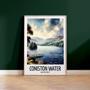 Coniston Water Travel Print - Watercolour Poster Design | Wall Artwork | Lake District UK Gifts | Home Decor | Wall Art Gift | Picture