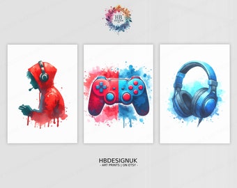 Gaming Poster Prints - Set of 3 Gamer Prints | Game Teen Boys Bedroom Decor | Gift Posters | Gaming Room Decor | Video Game Wall Art Print
