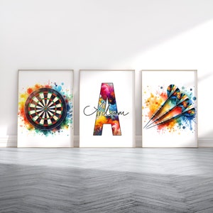 Darts Decor Set - 3 Personalised Dart Posters | Sport Player Gift | Dartboard Prints | Custom Gifts for Men | Gaming Room Poster Print
