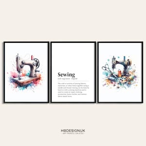 Sewing Poster Set Set of 3 Prints Watercolour Print Sewing Picture Wall Art Craft Room Decor Gift for Sew Lover Birthday Gift Set of 3