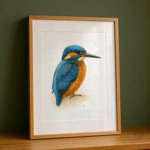 Impression aquarelle martin-pêcheur - aquarelle, art mural, oeuvres d&#39;art de martins-pêcheurs, décoration animalière abstraite, impressions de salon, photo d&#39;oiseau
