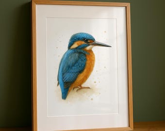 カワセミのアートプリント - 水彩画の鳥の絵 - 鳥好きへのギフト
