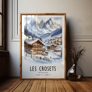 Les Crosets Ski Poster - Watercolour Art Print  | Travel Wall Artwork | Skiing Gifts | Switzerland Decor | Skier Resort | Snowboarder Gift