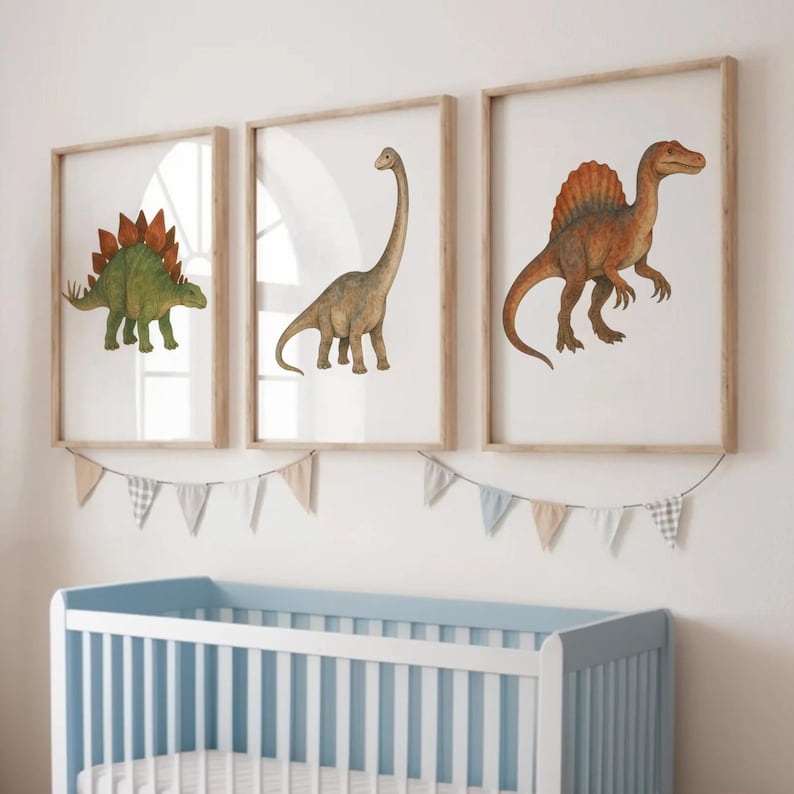 Watercolour Dinosaur Print Set | Kids Room Wall Art | Boys Nursery Dino ...