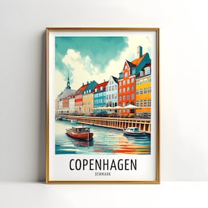Copenhagen Travel Print - Denmark Watercolour Poster Design | Wall Artwork | Holiday Gifts | Home Decor | Wall Art Gift | Painting Picture