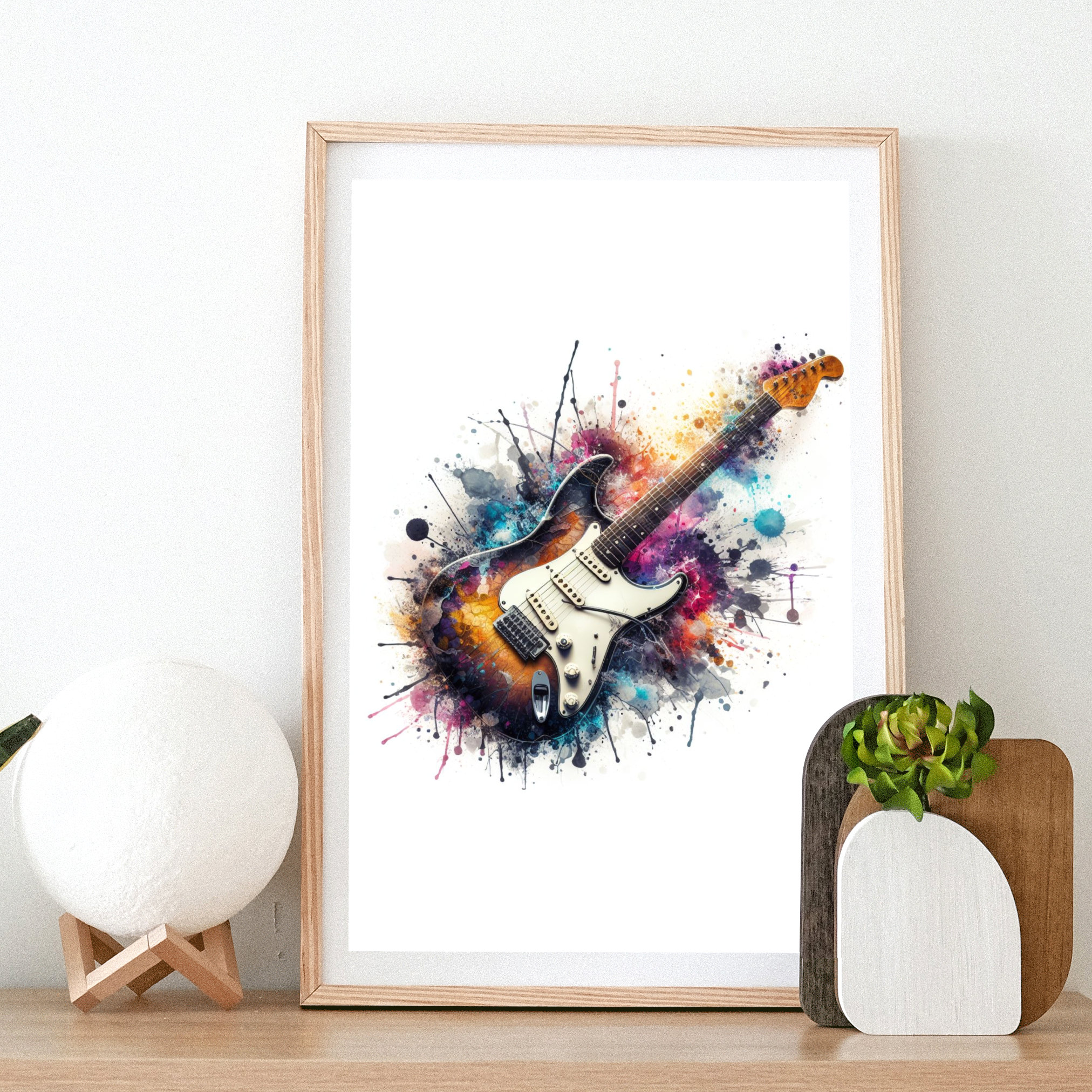エレキギター アートプリント - 音楽水彩画 3 枚セット | 水彩画