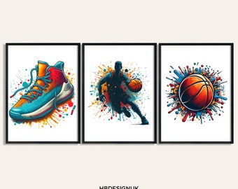 Basketball Art Print - Set of 3 Basketball Posters | Teen Room Decor Art Print | Boys Bedroom Decor | Basket Ball Wall Art Artwork Design