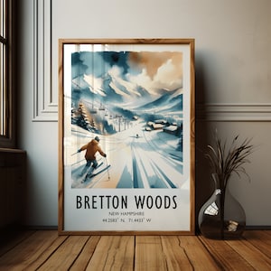 Bretton Woods skiposter - aquarelkunstdruk | Reiskunstwerk aan de muur | Skicadeaus | New Hampshire-decoratie | Skigebied | Snowboardcadeau