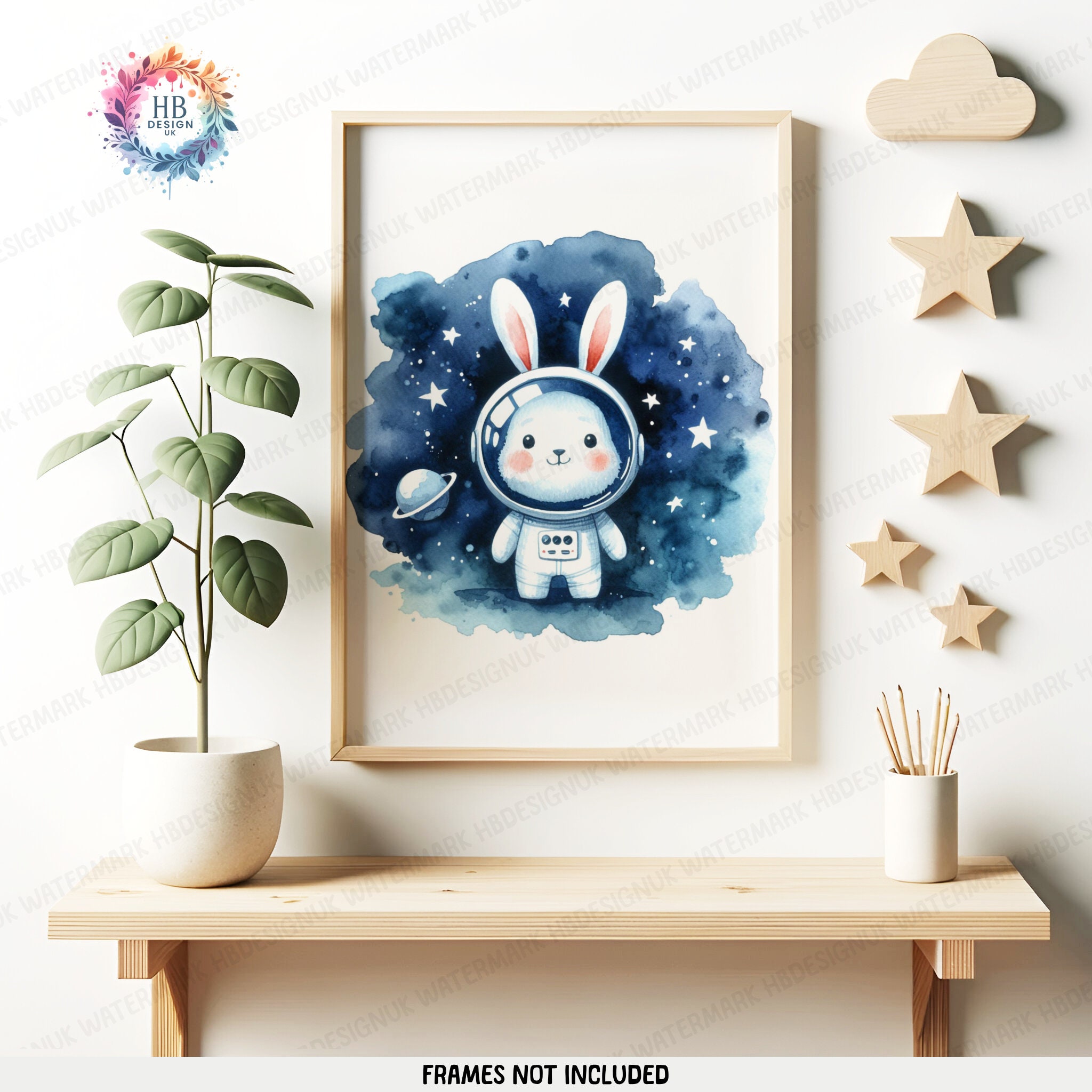 Kids Bunny Nursery Space Prints - Set of 3 Watercolour Posters | Boys ...
