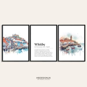 Whitby Poster Set - Set of 3 Prints | Watercolour Yorkshire Print | Wall Hanging Decor | Wall Art | Whitby Steps Gifts | Watercolor Artwork