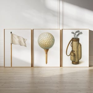 Retro Golf Wandkunst 3er-Set | Vintage Golf Decor für Männerhöhle, Büro oder Bar | Golf spielen Poster Geschenk für Ihn | Golfspieler Home Print