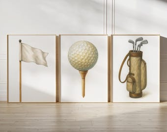 Retro Golf Wall Art Set of 3 Prints | Vintage Golf Decor for Man Cave, Office or Bar | Golfing Poster Gift for Him | Golfer Home Print