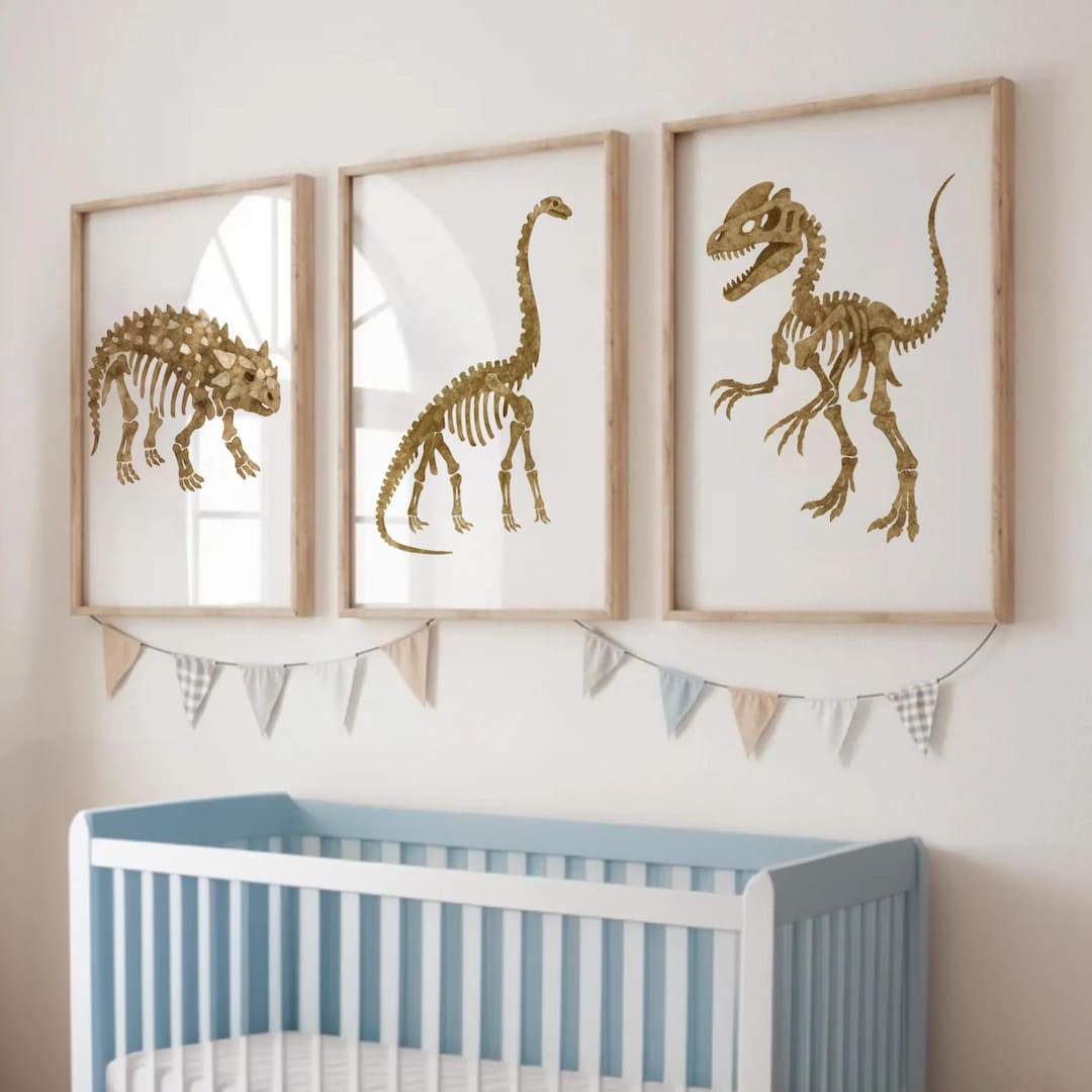 Watercolour Dino Fossil Wall Art | Boys Nursery Dinosaur Print | Kids ...