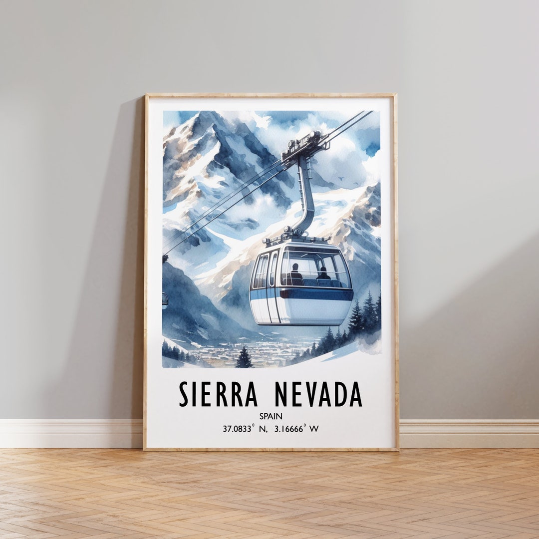 Sierra Nevada Ski Poster Watercolour Art Print Travel Wall