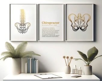 Chiropractor Definition Prints - 3 Line Art Posters | Chiropractic Office Decor | Anatomy Wall Art | Chiro Clinic Artwork | Medical Room
