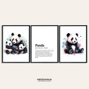 Panda Bear Poster Set - Set of 3 Prints | Watercolour Panda Bear Print | Wall Hanging Decor | Animal Wall Art | Wildlife Gifts | Artwork