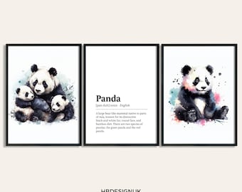 Panda Bear Poster Set - Set of 3 Prints | Watercolour Panda Bear Print | Wall Hanging Decor | Animal Wall Art | Wildlife Gifts | Artwork