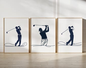 Minimalist Navy Golf Print Set - 3 Prints | Boys Bedroom Decor | Golfer Gift | Golfing Poster | Golf Lover Unframed Wall Art | Artwork