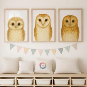 Woodland Owl Nursery Prints - 30 Design Choices, Artwork Decor, Baby Bedroom Print Set, Boys Girls, Forest Animal Prints, Kids Wall Art