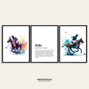 Polo Print Poster Set - Set of 3 Polo Posters | Watercolour Art Painting | Decoration Decor | Sport Wall Art Gifts | Artwork