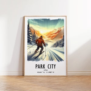 Park City Ski Poster - Aquarell Kunstdruck | Reise Wand Kunstwerk | Skifahrer Geschenke | Utah Ski Dekor | Wintersportort | Skifahrer Geschenk Snowboard