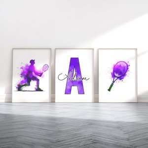 Boys Tennis Decor Set - 3 Kids Bedroom Posters | Home Decor | Custom Poster | Room Artwork Gift | Sport Posters Gifts | Wall Art