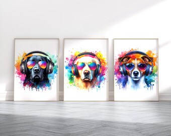 Láminas de videojuegos para perros: juego de 3 pósteres de gamer, decoración de dormitorio infantil, videojuegos, decoración de sala de juegos, arte mural gamer, ilustraciones