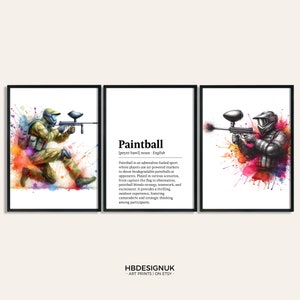 Paintball Print Poster - Set of 3 Paintballing Posters | Room Decor Art Prints | Boys Room Decor | Wall Print Artwork | Paintballer Gifts
