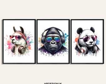 Impresiones de carteles de juegos de animales - Conjunto de 3 impresiones de jugadores / Decoración de dormitorios para niños / Videojuegos / Decoración de salas de juegos / Impresión de arte de pared de jugadores / Obras de arte