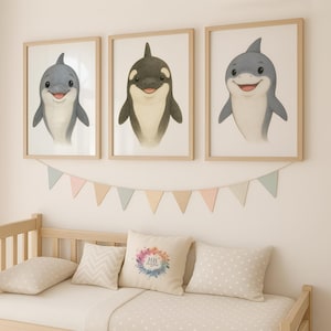 Ocean Animal Nursery Prints - 30 Design Choices, Dolphin, Orca, Shark, Baby Bedroom Decor, Boys Girls, Sealife Print, Kids Sea Wall Art