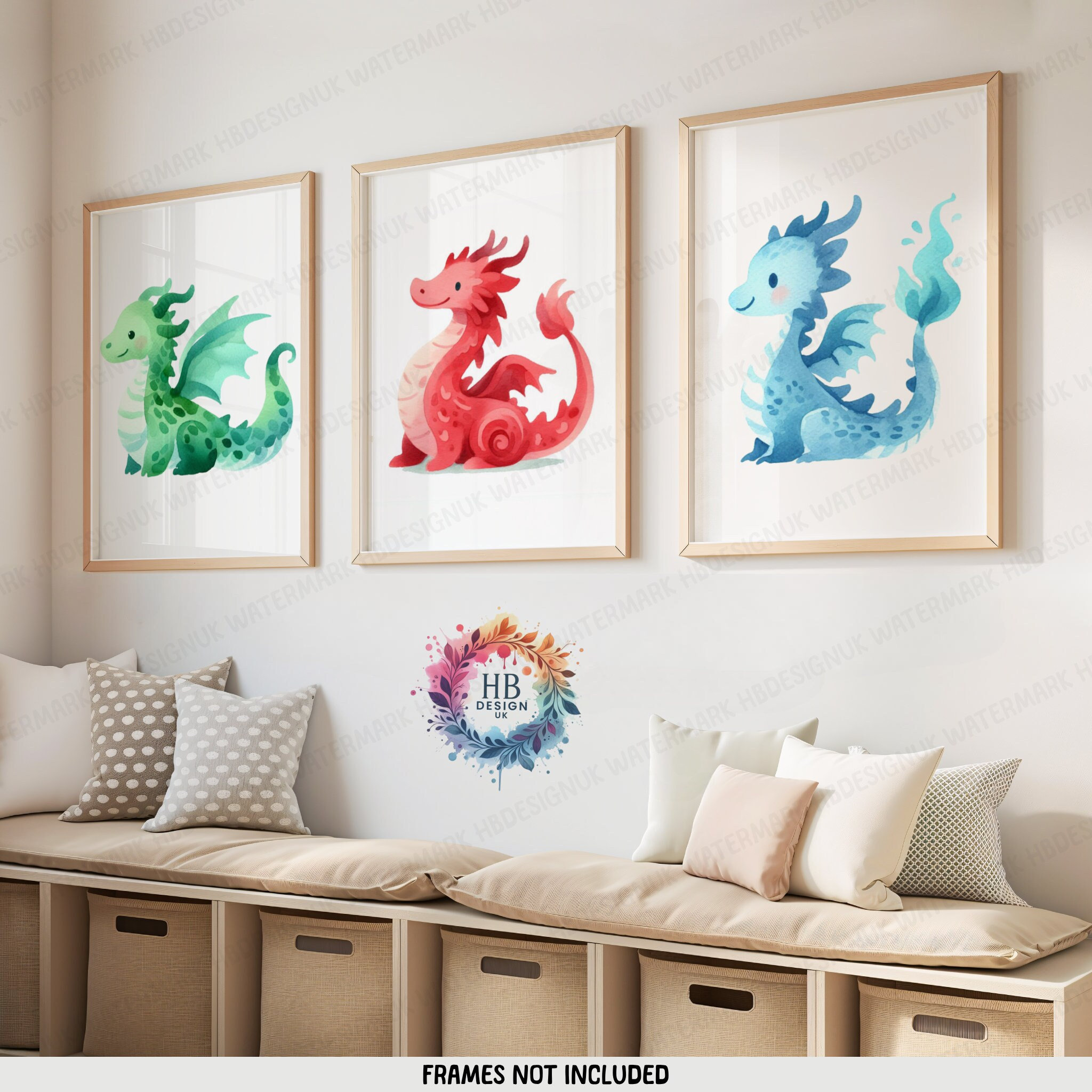 Dragon Nursery Decor Prints – Set of 3 Kids Dragons Posters, A3 A4 Wall ...