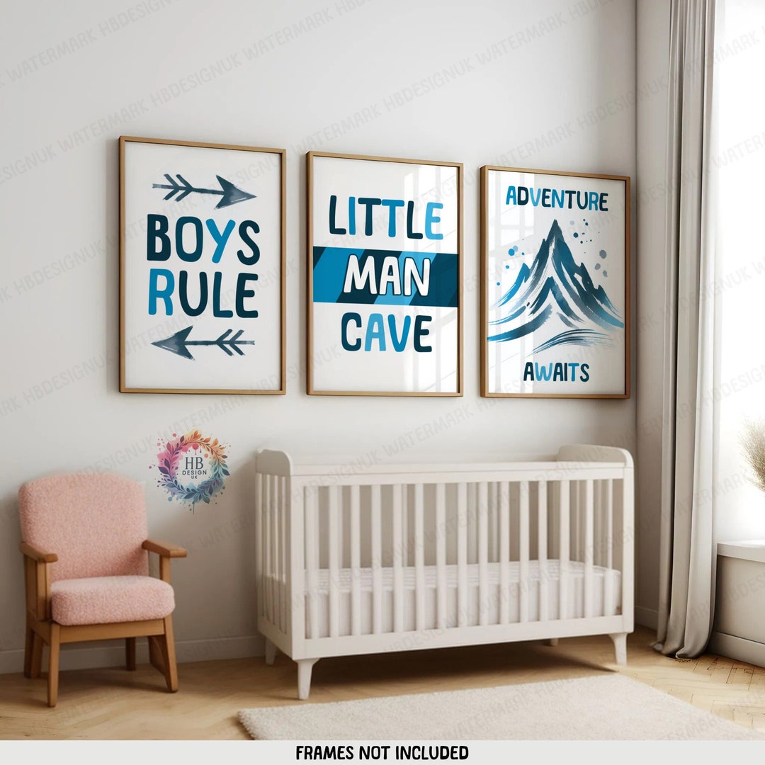 Baby Boys Wall Art Set 3 Prints Little Man Cave Room Decor Boy Baby Boys Wall Art Set 3 Prints Little Man Cave Room Decor Boy