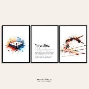 Wrestling Print Poster Set - Set of 3 Wrestling Posters | Watercolour Art Painting | Wrestler Decoration Decor | Sports Gifts | Gift Ideas