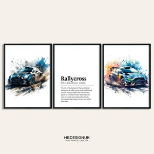Rally Poster Print - Set of 3 Pictures | Rallycross Print Set | Watercolour Posters | Car Lover Gifts | Definition Prints | Wall Art Decor