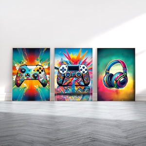 Gaming Print Set - 3 Vibrant Gamer Posters | Boys Bedroom Decor | Gift Artwork | Girls Gaming Room | Kids Video Game Wall Art Print | Design