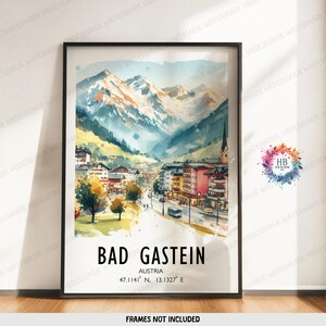 Bad Gastein Skiing Poster Print - Watercolour Ski Alpine Art  | Travel Wall Artwork | Skiing Gifts | Austria Decor | Snowboard Resort Gift