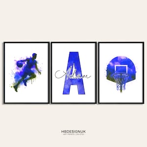 Personalised Basketball Wall Art - Set of 3 Basketball Posters | Teen Room Decor Art Print | Kids Bedroom Decor | Custom Artwork Posters