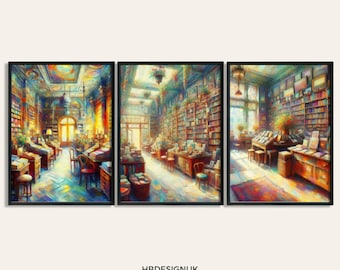 Vintage Library Wall Art - Set of 3 Posters | Book Reading Design | Home Decor | Bedroom Wall Art | Books Lover Print | Bookish Gift