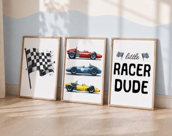 Race Car Nursery Print Set – Little Racer Dude, Boys Room Decor