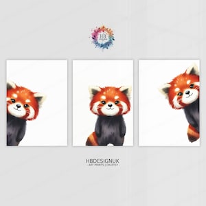 Peekaboo Red Panda Prints - Set of 3 Nursery Posters | Animal Playroom Decor | Gender Neutral Baby Wall Art | Peeking Poster Print A3/A4