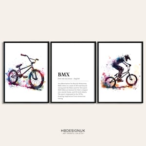 BMX Prints Set - Set of 3 Posters | Watercolor Painting | Watercolour Picture | BMXing Wall Art | Gift for Biker | Skate Park Decor | Bike