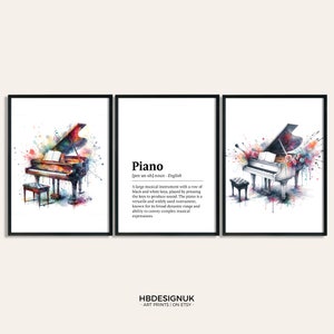Klavier Aquarell Kunstdruck - 3er-Set Musik Kunstwerk | Poster Aquarell Klavier | Wandkunst für Musiker | Klavier Bild Dekor Zimmer Geschenk