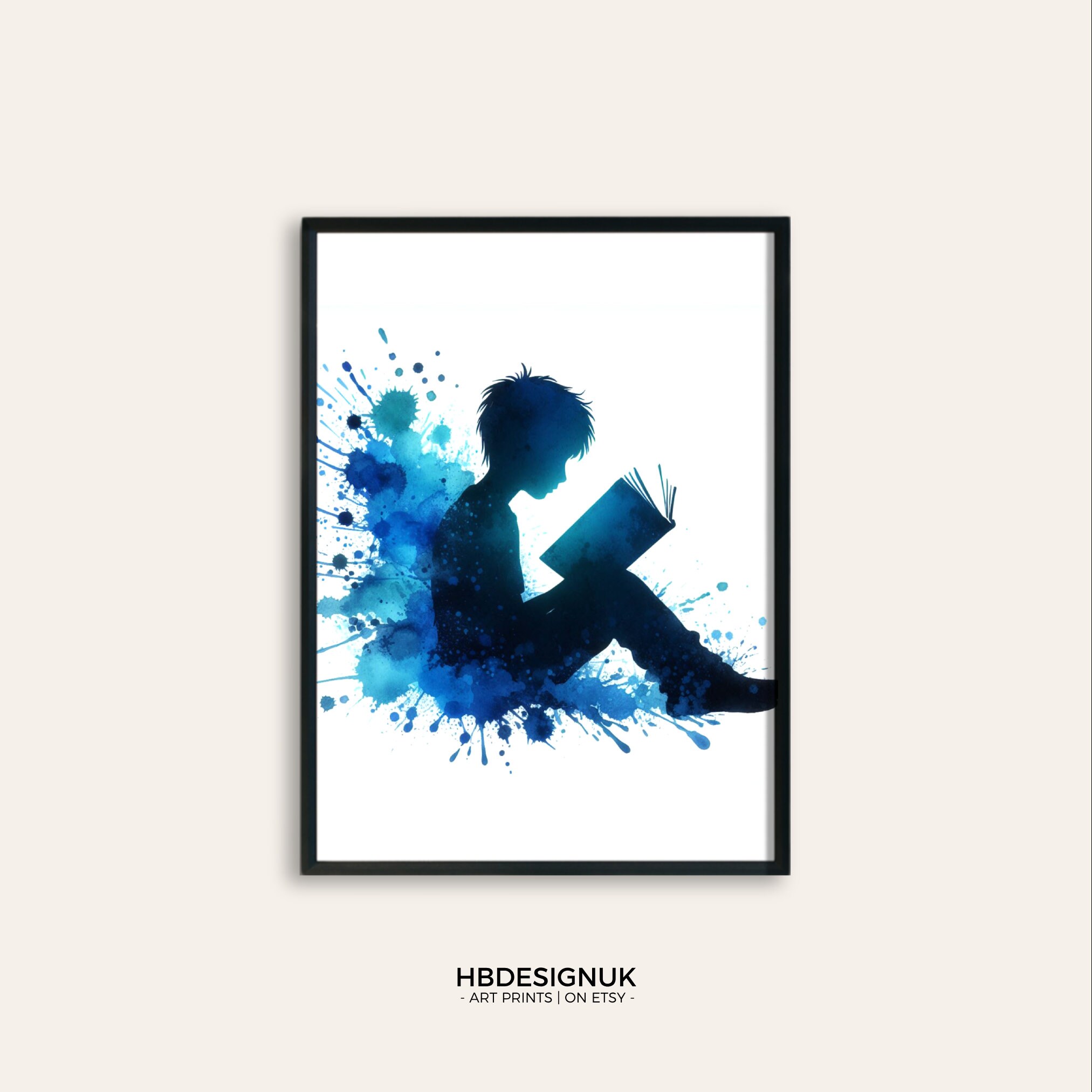Blue Reading Poster Set - Set of 3 Prints | Watercolor Bookworm ...
