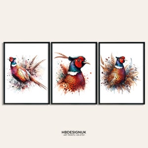 Pheasant Print Poster - Set of 3 Paintings | Pheasant Watercolour Prints | Paintings | Present Gifts for Him | Artwork Decor | Bird Wall Art