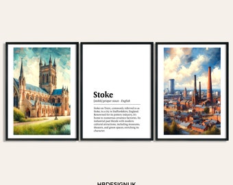 Stoke on Trent Poster Prints - Set of 3 Posters | Vintage Wall Art Decor | Travel Poster | England Wall Hanging | Artwork Gift | Stoke Art