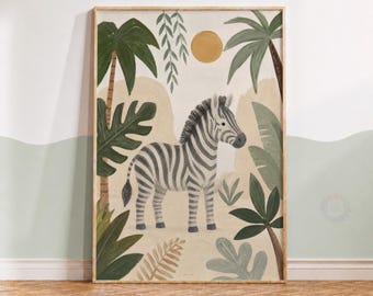 Zebra Nursery Print - Kids Playroom Animal Wall Art, Kid Bedroom Decor