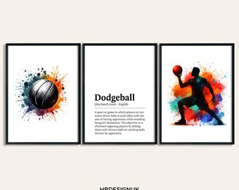 Dodgeball Art Print Poster - Set of 3 Dodgeball Posters | Room Decor Art Prints | Boys Bedroom Decor | Dodgeball Wall Print | Varsity Gifts